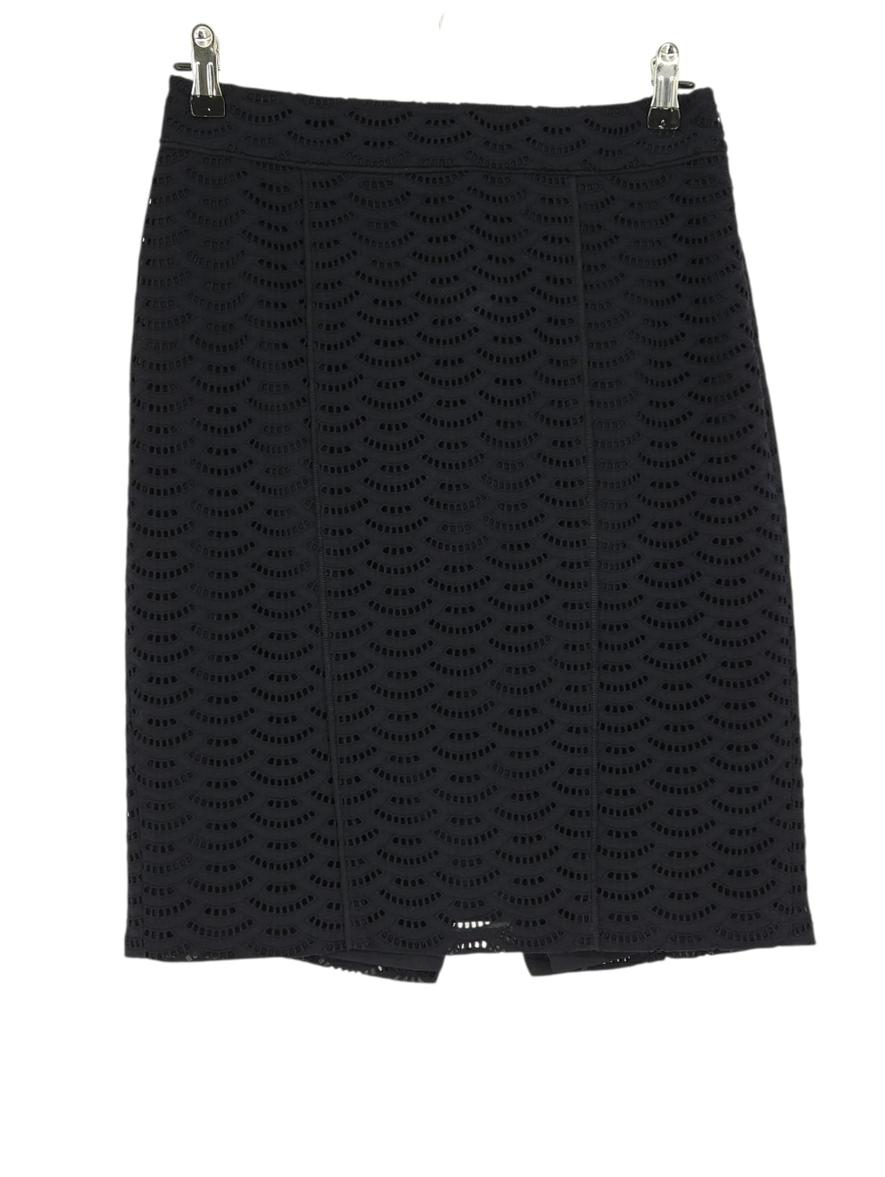 Ann Taylor Straight Pencil Skirt Navy Blue Scalloped Eyelet Zip Petite 4P